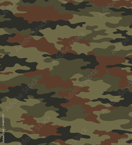 Green brown camouflage pattern, army print, military uniform, seamless classic background