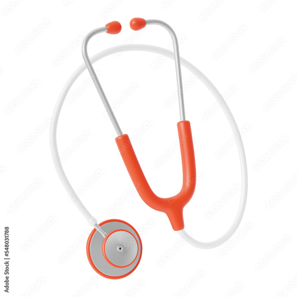 3d Red Stethoscope Plasticine Cartoon Style Diagnostic Device Health Care Medicine Concept Isolated on a White Background. Vector illustration