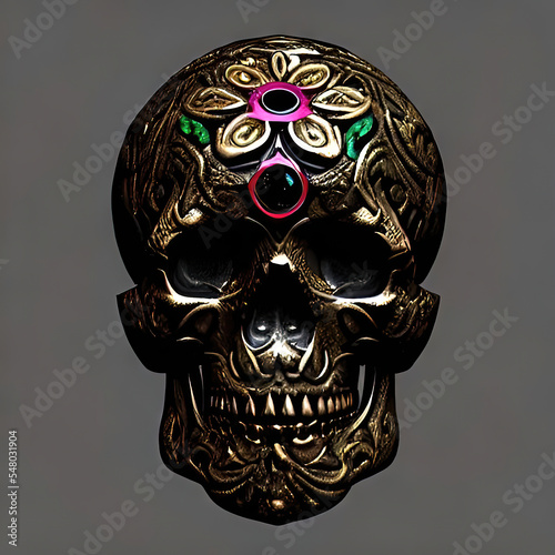 halloween floral style skull in golden color