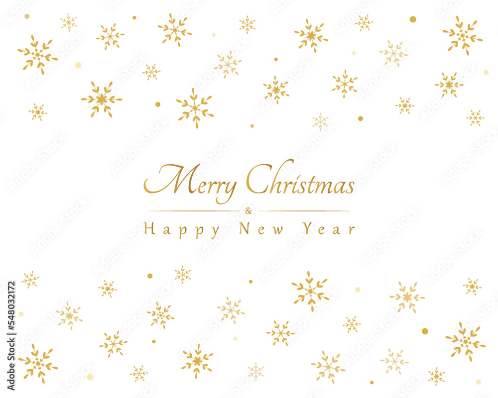 Fototapeta premium White christmas card with gold snowflakes