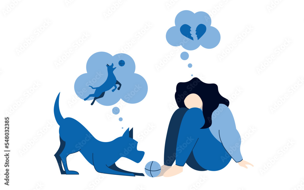 dog trying to help human with anxiety, depression, mental illnes. Flat isolated vector illustration.
dog trying to help human with anxiety, depression, mental illnes. Flat isolated vector illustration.
