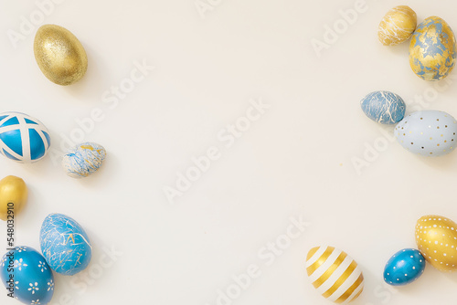 Photography Blue Easter decorated eggs isolated on white background