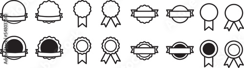 Icon pack with medals and labels for a winner on a white background