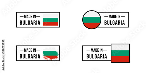 Set of made in Bulgaria labels, made in Bulgaria vector sticker pack, Bulgarian flag, Bulgarian product emblem, Vector illustration