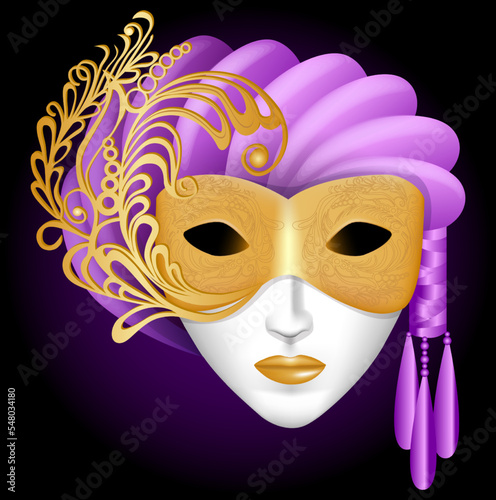 Venetian mask is a traditional element of a fun carnival, decorated with golden elements