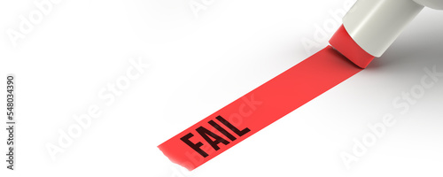 Fail word highlighted underline. Red ink marker pen or drawing highlighter pencil. Stylish graphic art design on white background, copy space. 3D render illustration. Set of 7 words. photo