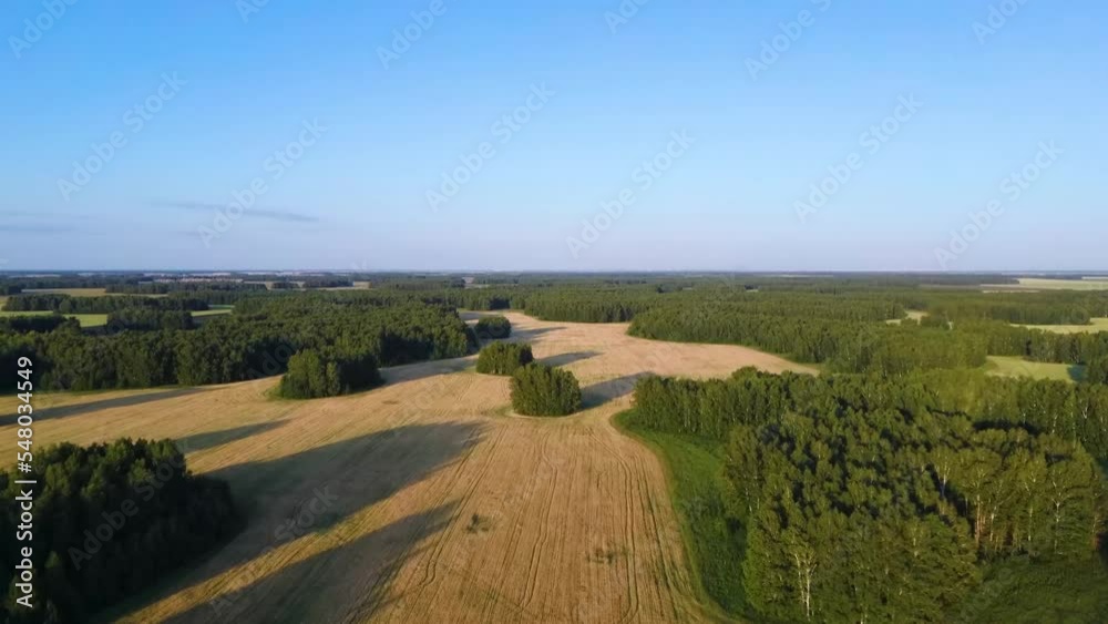 Aerial drone shot of harvested field at sunset. Shot in 4K Aerial drone shot of harvested field at sunset. Shot in 4K