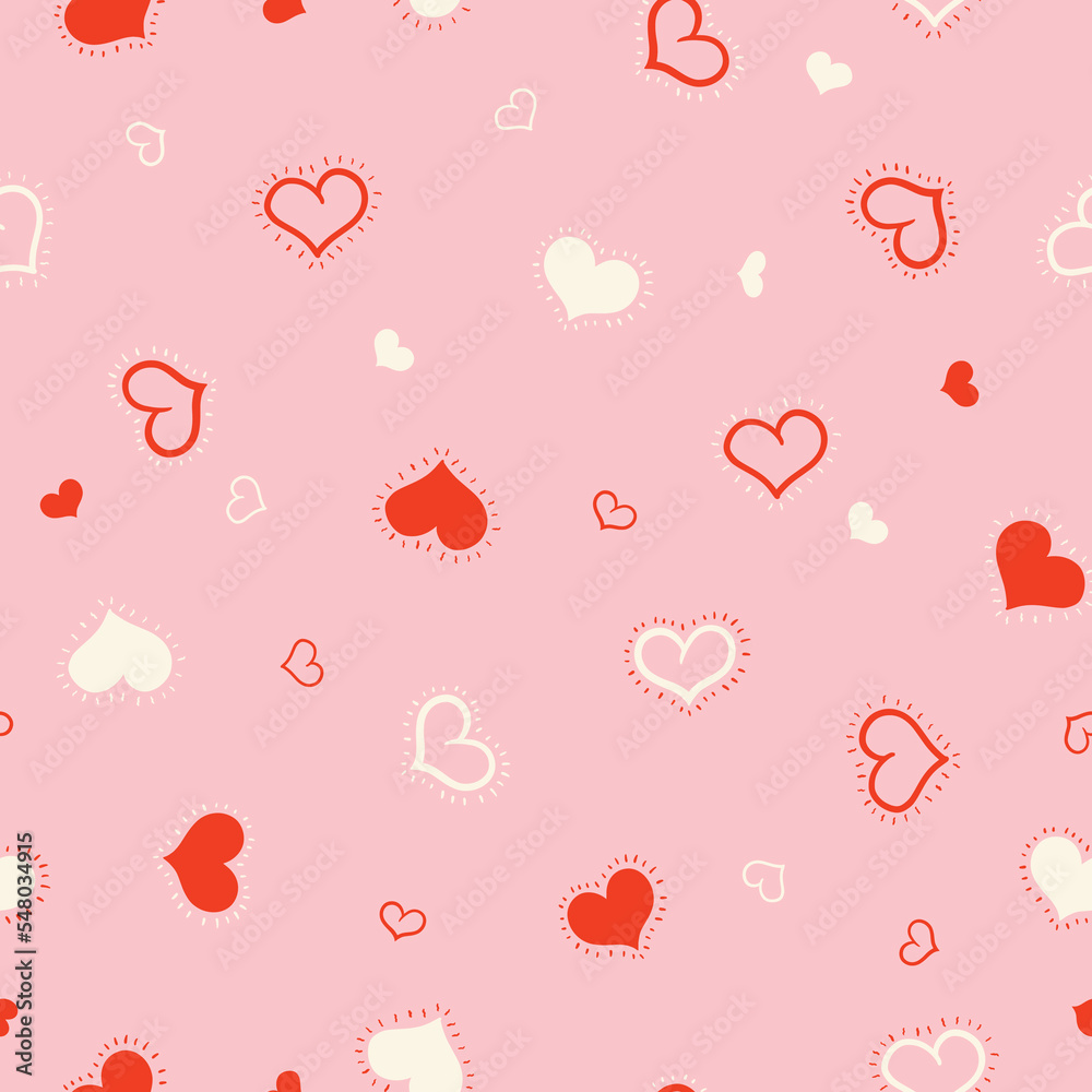 Scattered hearts vector seamless pattern. Great for textile, packaging, scrapbook, greeting cards