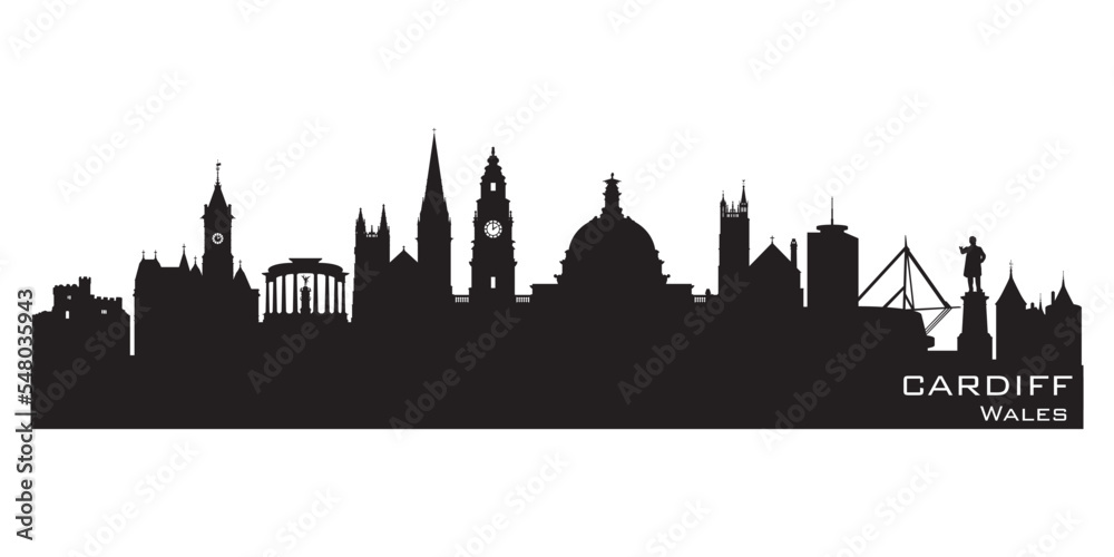 Cardiff Wales city skyline vector silhouette