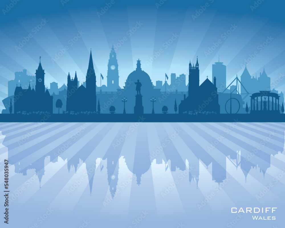 Cardiff Wales city skyline vector silhouette