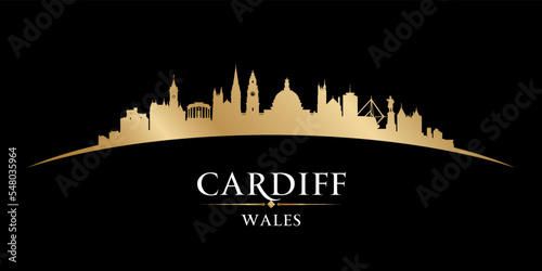 Cardiff Wales city silhouette black background