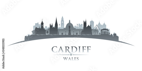 Cardiff Wales city silhouette white background