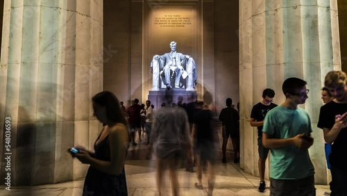 WASHINGTON DC, USA – MAY 23, 2019: Uhd 4k Timelapse of Abraham Lincoln statue inside Lincoln Memorial in Washington DC, USA
