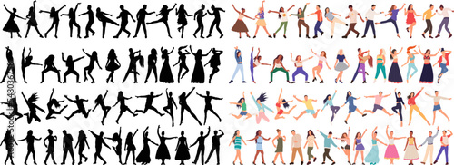 set of dancing people in flat style, isolated vector
