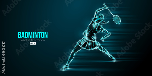 Abstract silhouette of a badminton player on black background. The badminton player woman hits the shuttlecock. Vector illustration