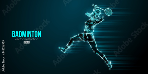 Abstract silhouette of a badminton player on black background. The badminton player woman hits the shuttlecock. Vector illustration