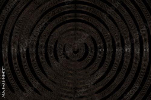 background with circles. black and brown spiral. abstract neon dark background. Backgrounds with future code. Stylish web image for creative design of layout. Black backdrop and light steel pattern. 