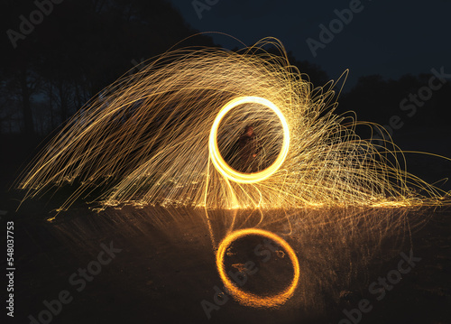 Turning steel wool on fire in the air above the water