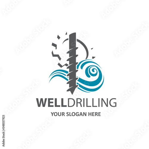 emblem of water well drilling isolated on white background