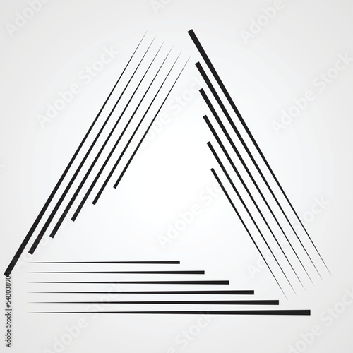 triangle Logo with speed lines. Triangular unusual icon Design .frame with Vector stripes .