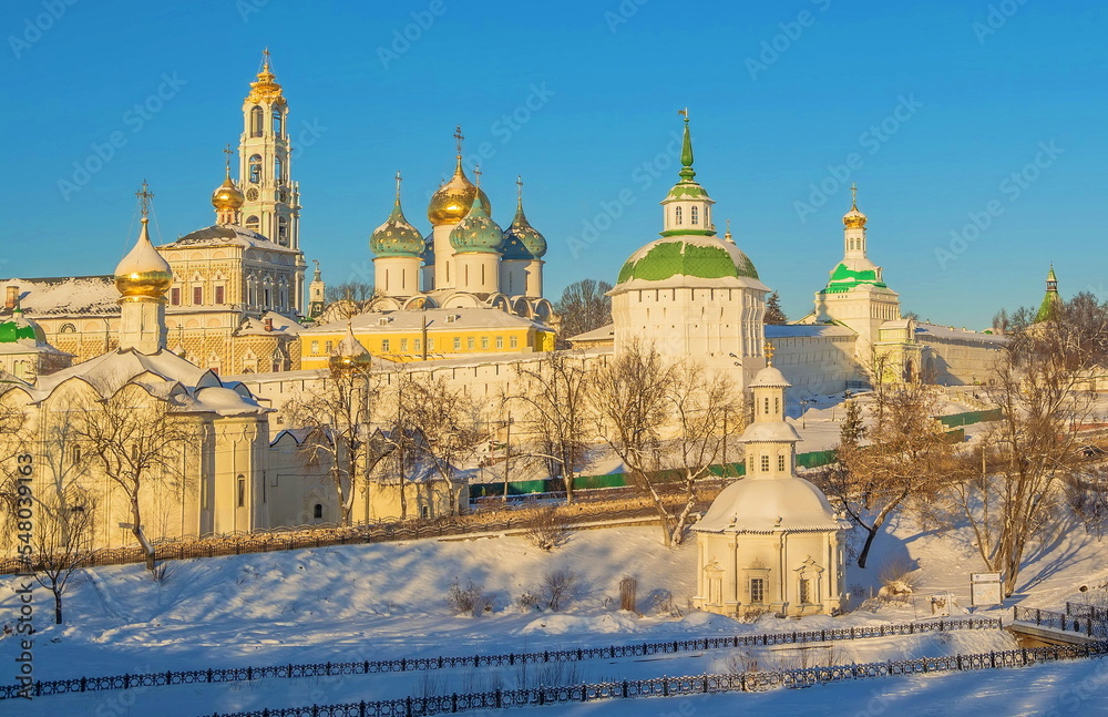 Churches of the Trinity-Sergius Lavra on a sunny winter day