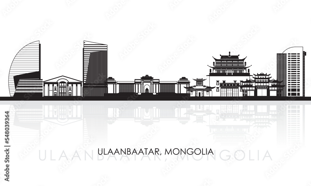 Silhouette Skyline panorama of city of Ulaanbaatar, Mongolia - vector illustration