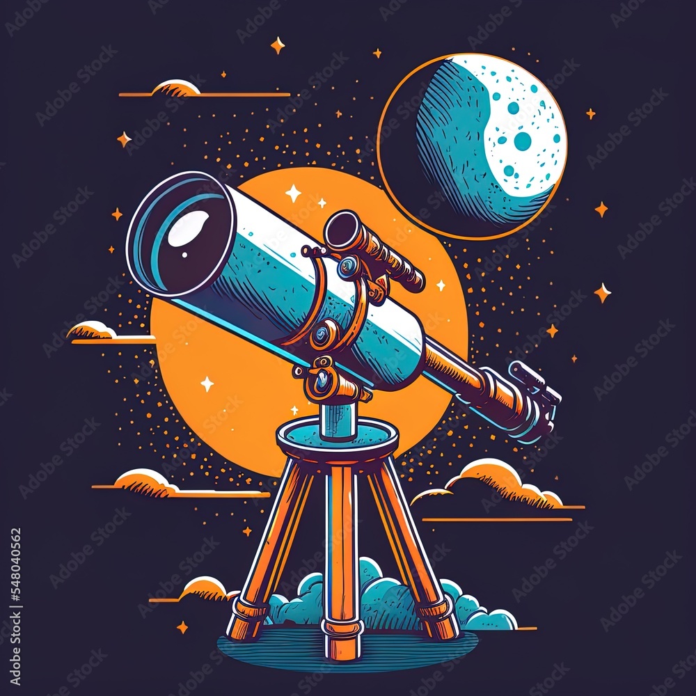 Telescope for space exploration illustration Telescope for space exploration illustration