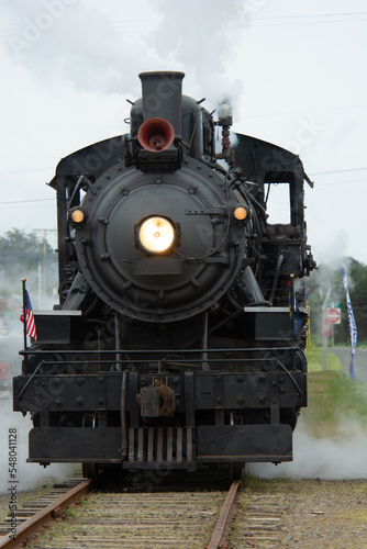Steam Train Engine coming toward camera on Oregon Coast, UsA