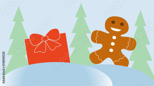 Christmas card with Christmas tree and gifts