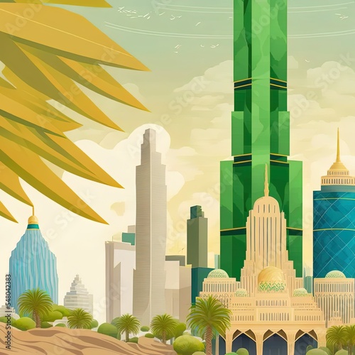 Saudi arabia illustration with iconic buildings