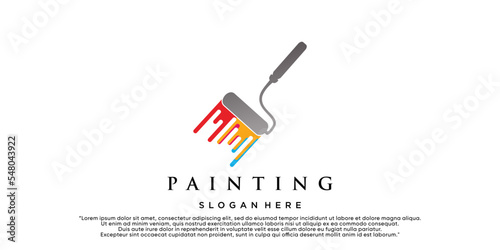 Painting logo design renovation icon, painting home services icon,full color and unique Premium Vector