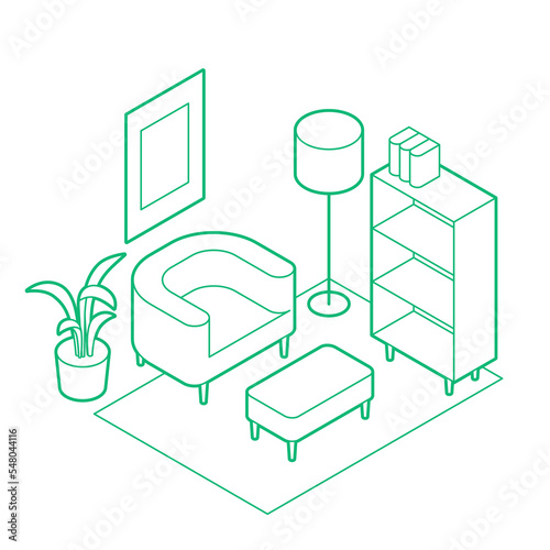 Isometric Living Room Outline Illustration