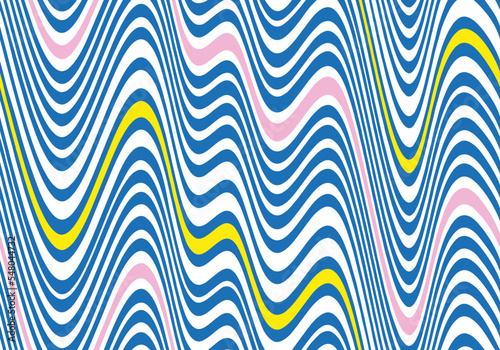 Seamless Pattern with Waves in Psychedelic Colors. Abstract Vector Trippy Swirl Background. 1970 Aesthetic Texture with Flowing Waves