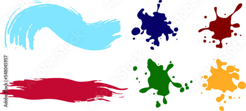 A set of multicolored blots, brush strokes on a white background. Colored elements for the design of websites. Vector color illustration.