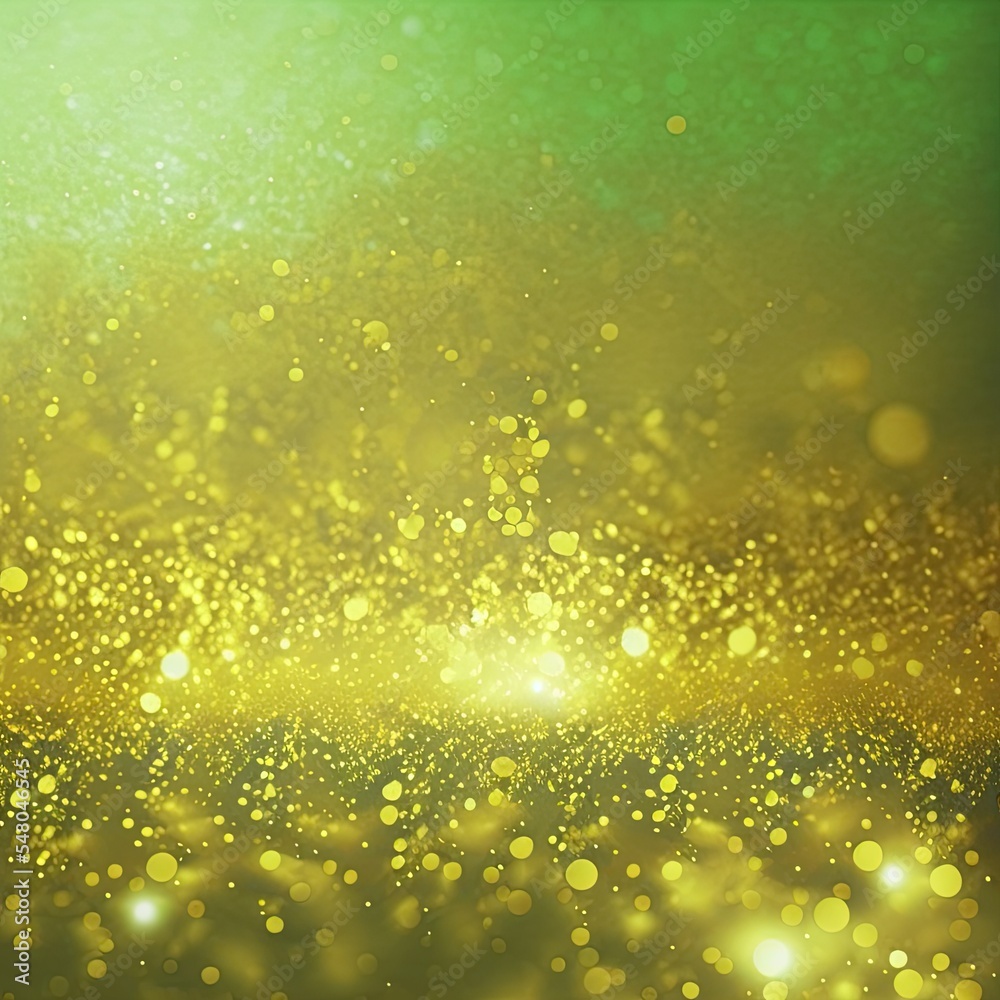 Abstract glitter background with blur and bokeh effect. Green and gold wallpaper. Abstract glitter background with blur and bokeh effect. Green and gold wallpaper.