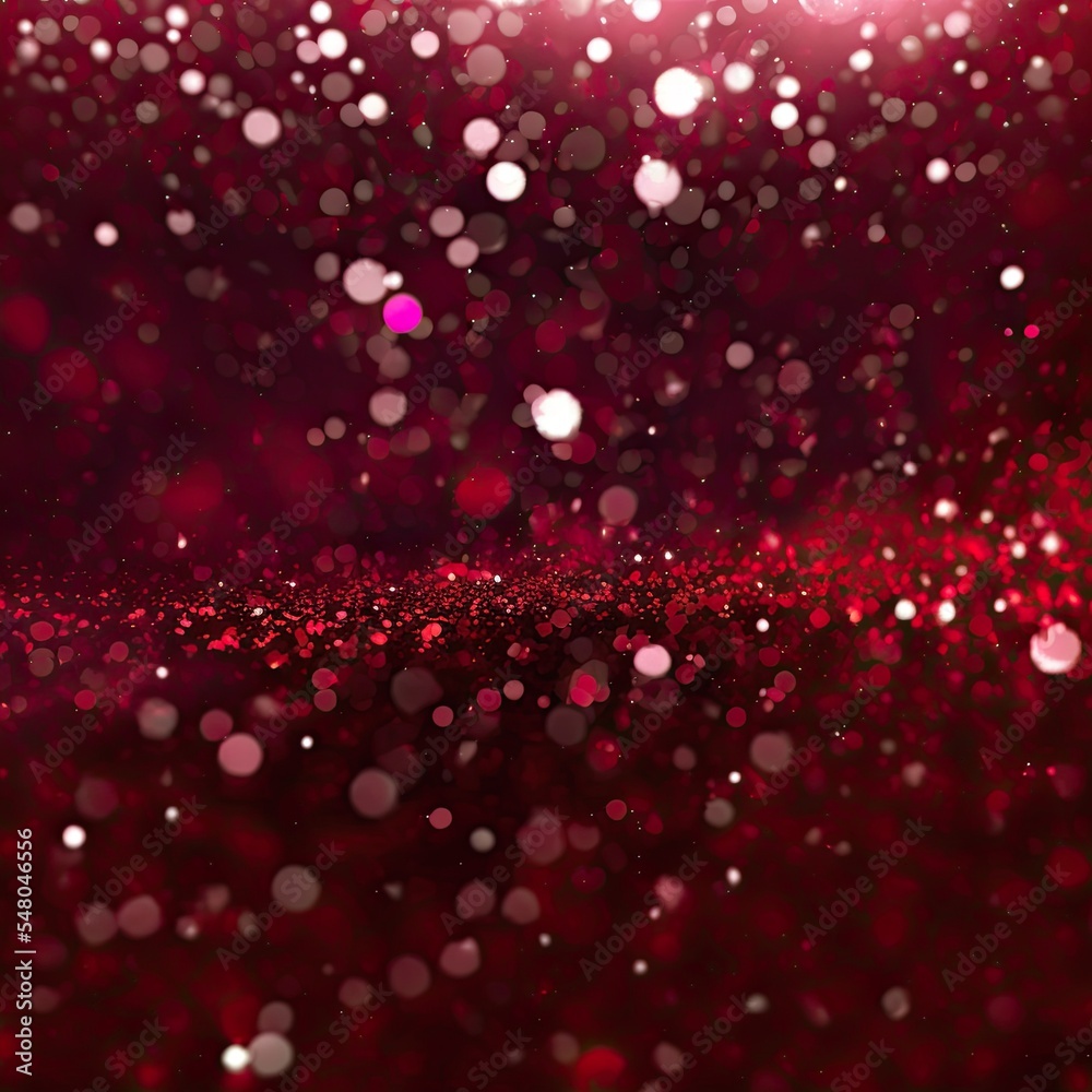 Abstract glitter background with blur and bokeh effect. Red (crimson and maroon) wallpaper.