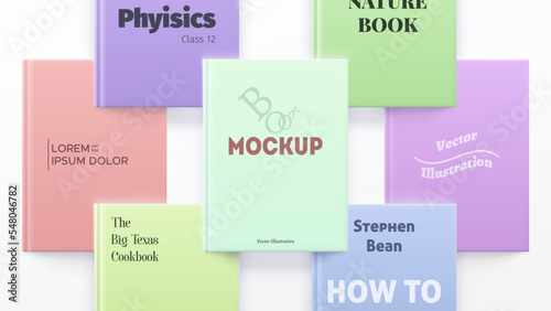 Top view books lie on a light background.