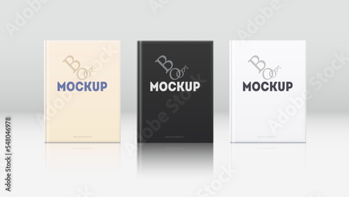 Mockup of three books, templates with reflection.
