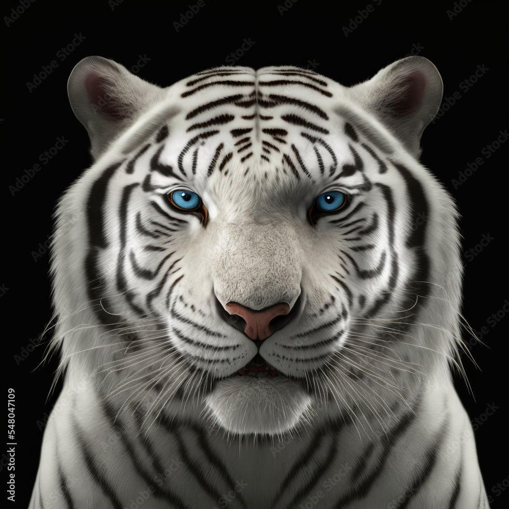 Fototapeta premium 3d render of white bengal tiger portrait isolated on black background