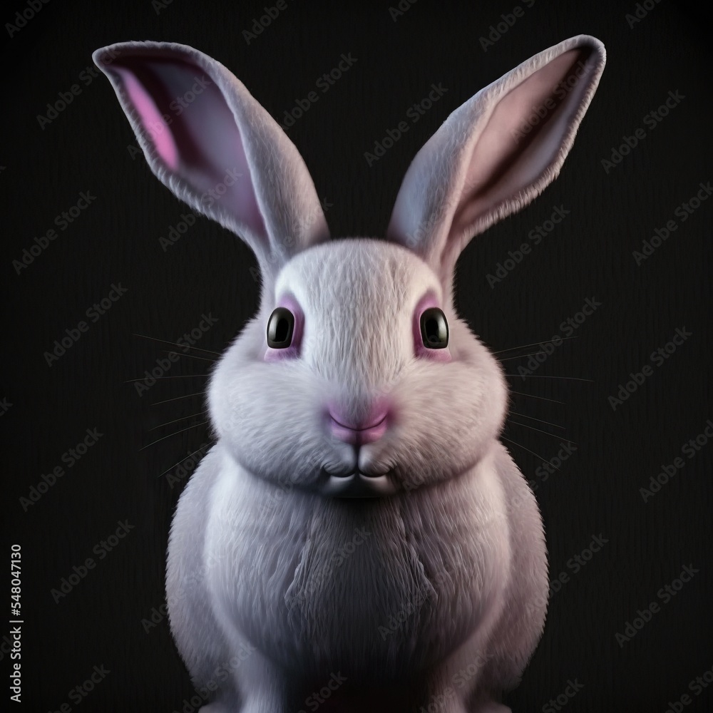 Obraz premium Light gray rabbit isolated on black background