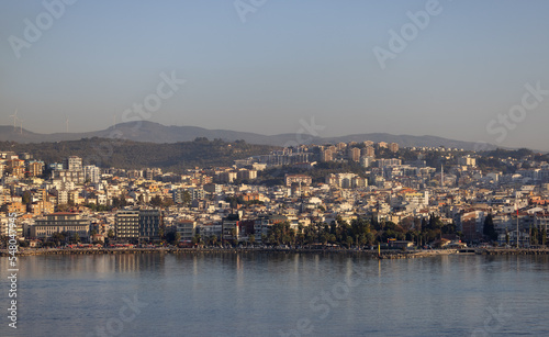 Homes and Buildings in a Touristic Town by the Aegean Sea. Kusadasi, Turkey. Sunny Evening.