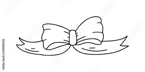 Big wedding bow in hand drawn doodle style isolated on white backdrop. Inky hand drawn sign sketch of bow.