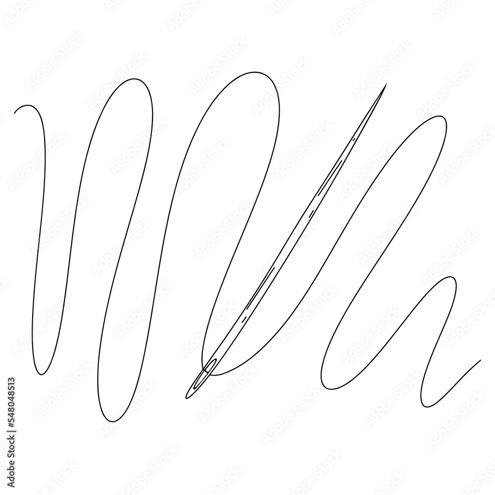 Needle in hand drawn doodle style. Vector illustration. Hand drawn needle icon in vector. Tailor needle icon.
