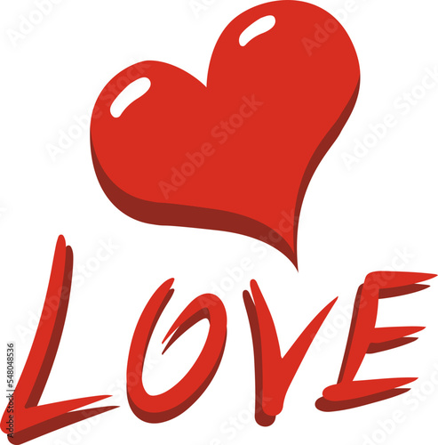 A heart with the inscription LOVE on a white background. Print, icon. Color vector illustration.