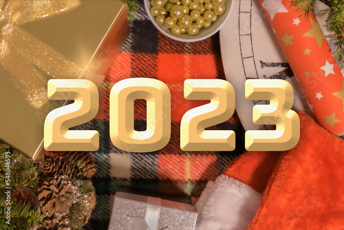 new year card 2023 with christmas background