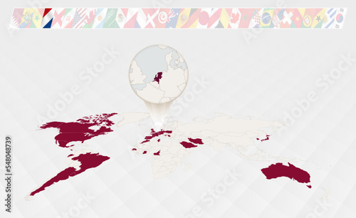 Enlarge the map of Netherlands selected on the perspective world map, Infographics about the participants in soccer tournament.