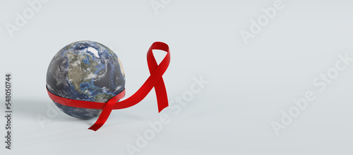 Earth and Red Ribbon. World AIDS Day. 3Drendering, 3DIllustration.
Elements of this image furnished by NASA. photo