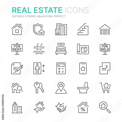Collection of real estate related outline icons. 48x48 Pixel Perfect. Editable stroke