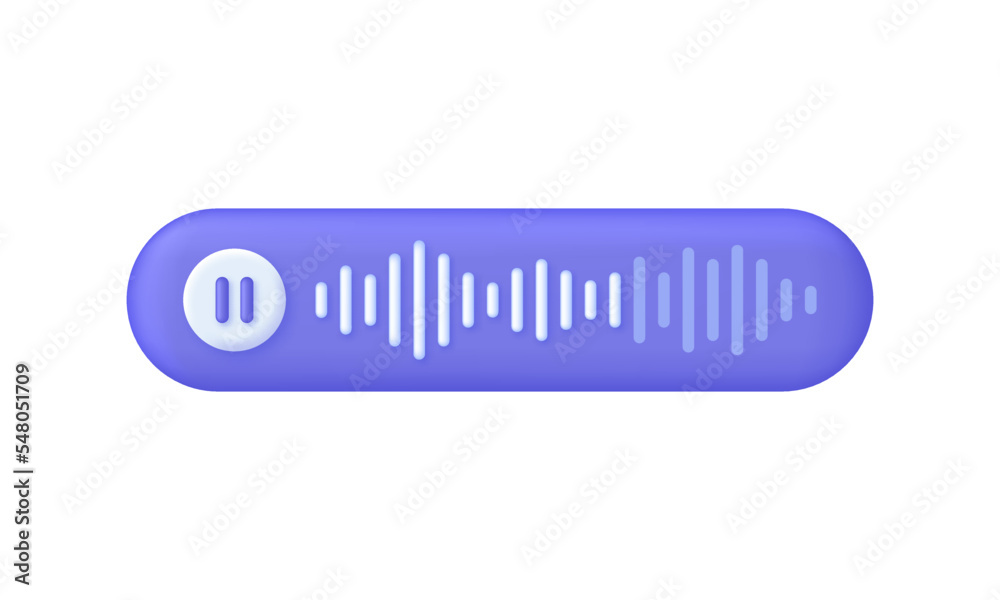 3D Voice message with pause icon and speech sound wave isolated on white background. Audio chat element. 3D Voice message with pause icon and speech sound wave isolated on white background. Audio chat element.