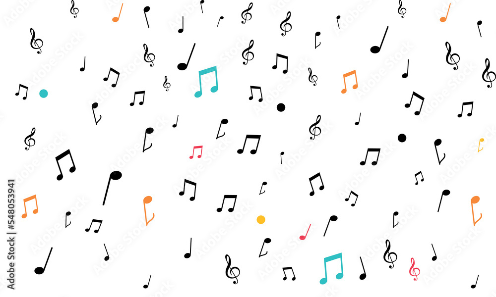 Abstract Color Musical Notes, music illustration with falling notes - obrazy, fototapety, plakaty 